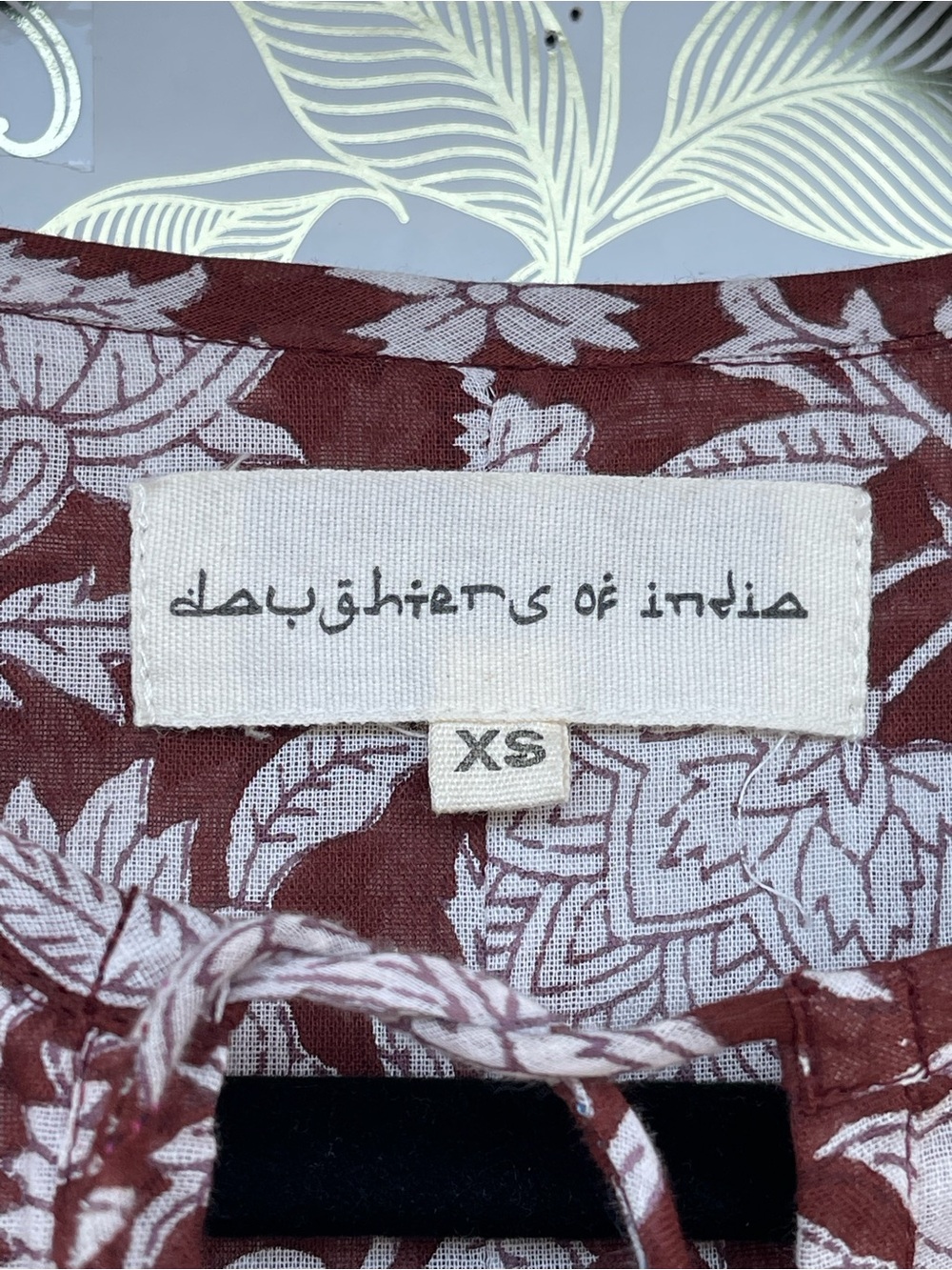 Daughters of India Maroon Floral Cotton Mini Dress XS Boho - Picture 16 of 17